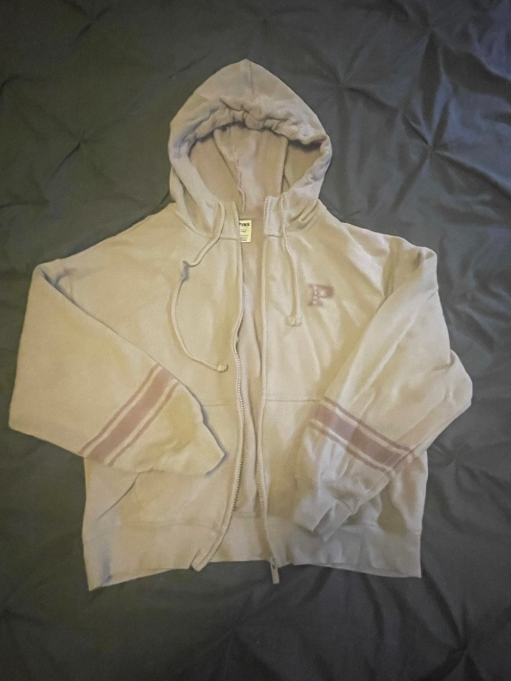 Victoria's Secret Light Lavender Zip-Up Hoodie with Purple Stripes on Sleeves - Picture 2 of 6